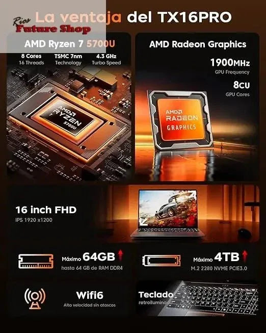 Laptop 16" New lntel Alder Lake N150 (until 3.6Ghz) DDR4 2666MHz-3200MHz,16 GB RAM 512 GB SSD - Rios Future Shop