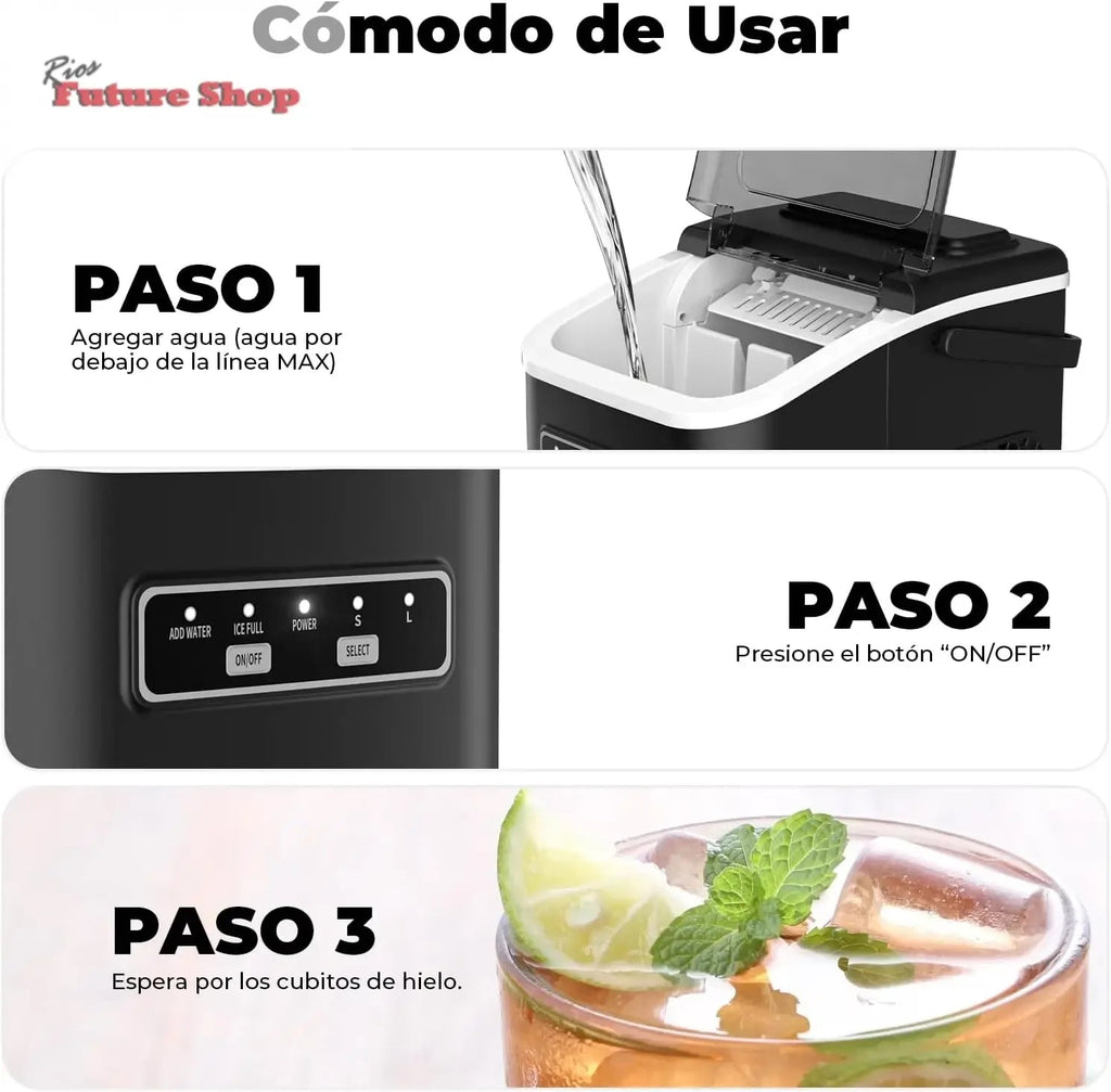 Máquinas de fazer gelo, Acmeenjoy 12 kg/24 h máquina de gelo para bancada, gelo em 6-8 minutos, máquina de gelo portátil e auto-limpeza com pega para casa / festa / cozinha / bar - Rios Future Shop