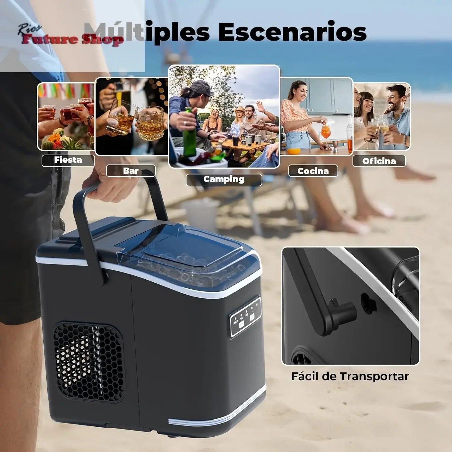 Máquinas de fazer gelo, Acmeenjoy 12 kg/24 h máquina de gelo para bancada, gelo em 6-8 minutos, máquina de gelo portátil e auto-limpeza com pega para casa / festa / cozinha / bar - Rios Future Shop