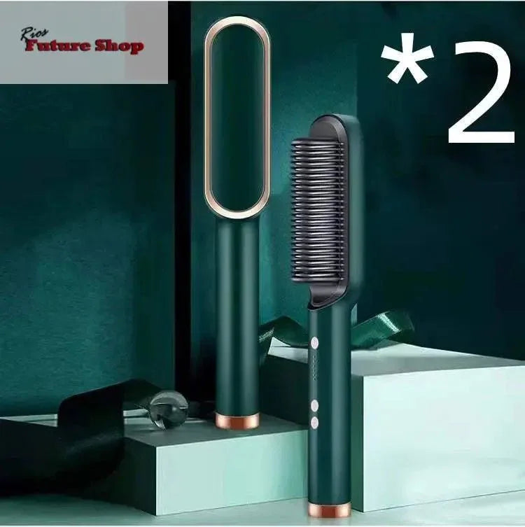 New 2 In 1 Hair Straightener Hot Comb Negative Ion Curling Tong Dual-purpose Electric Hair Brush - Rios Future Shop