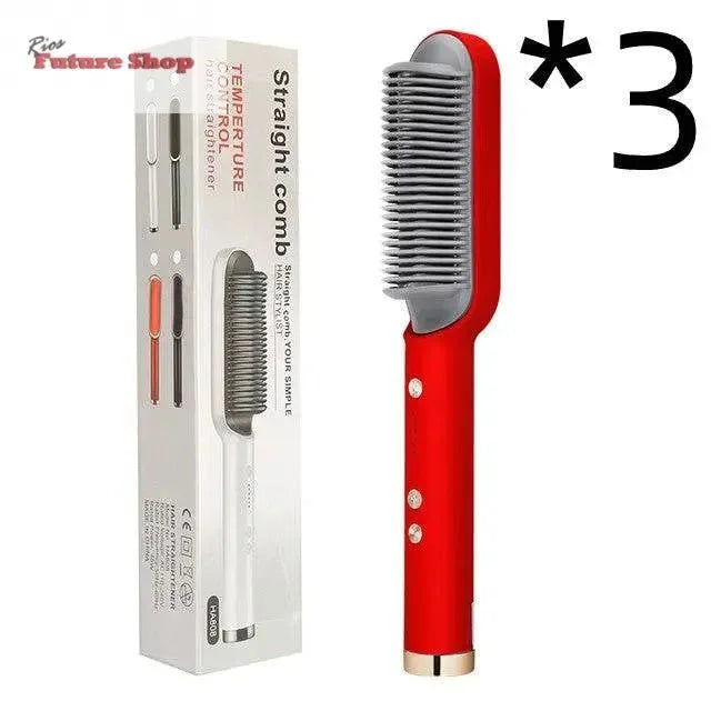 New 2 In 1 Hair Straightener Hot Comb Negative Ion Curling Tong Dual-purpose Electric Hair Brush - Rios Future Shop