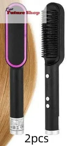 New 2 In 1 Hair Straightener Hot Comb Negative Ion Curling Tong Dual-purpose Electric Hair Brush - Rios Future Shop