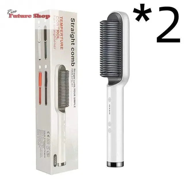 New 2 In 1 Hair Straightener Hot Comb Negative Ion Curling Tong Dual-purpose Electric Hair Brush - Rios Future Shop