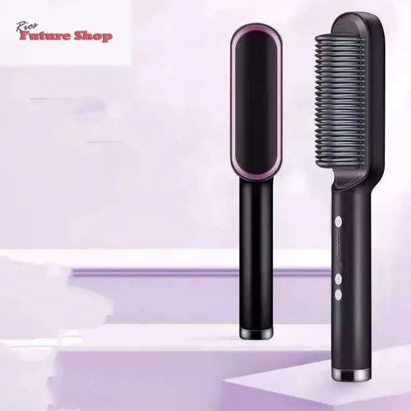 New 2 In 1 Hair Straightener Hot Comb Negative Ion Curling Tong Dual-purpose Electric Hair Brush - Rios Future Shop