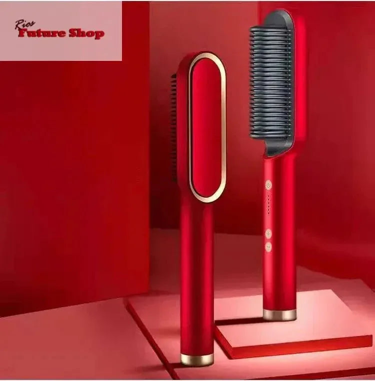 New 2 In 1 Hair Straightener Hot Comb Negative Ion Curling Tong Dual-purpose Electric Hair Brush - Rios Future Shop