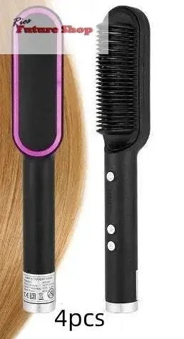 New 2 In 1 Hair Straightener Hot Comb Negative Ion Curling Tong Dual-purpose Electric Hair Brush - Rios Future Shop