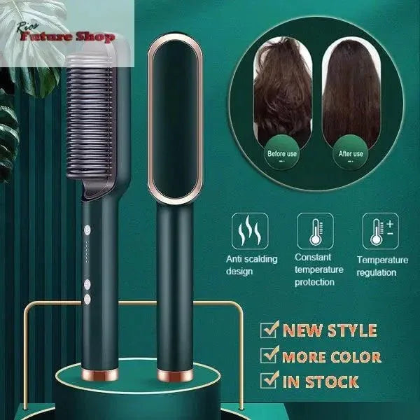 New 2 In 1 Hair Straightener Hot Comb Negative Ion Curling Tong Dual-purpose Electric Hair Brush - Rios Future Shop