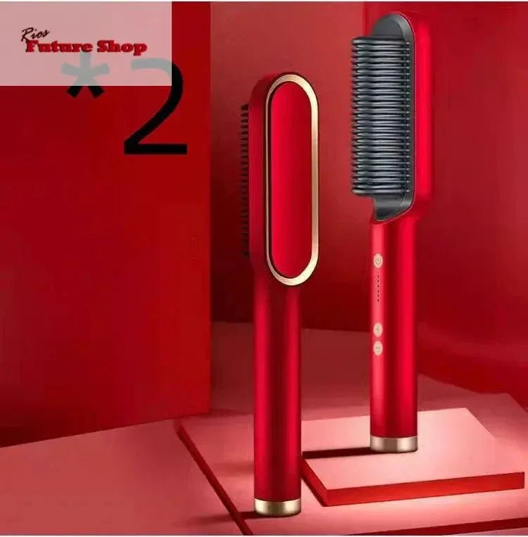New 2 In 1 Hair Straightener Hot Comb Negative Ion Curling Tong Dual-purpose Electric Hair Brush - Rios Future Shop