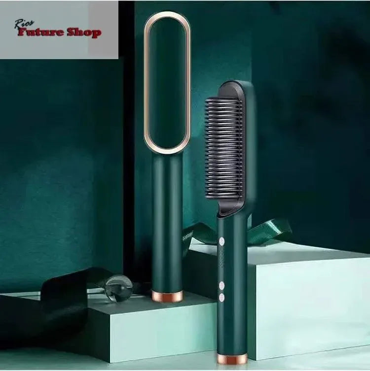 New 2 In 1 Hair Straightener Hot Comb Negative Ion Curling Tong Dual-purpose Electric Hair Brush - Rios Future Shop