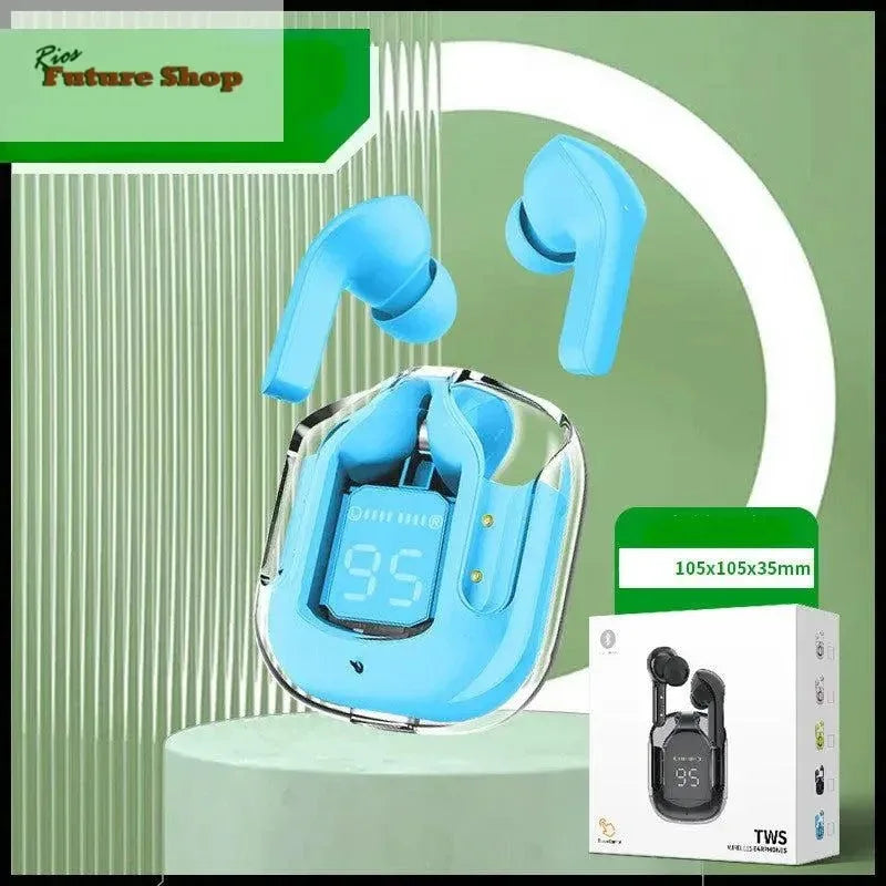 Novo Mini Transparente Sem Fio Bluetooth Headset Display Digital ENC Redução de Ruído Verdadeiro Desporto Música Sem Fio - Rios Future Shop