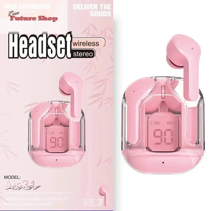 Novo Mini Transparente Sem Fio Bluetooth Headset Display Digital ENC Redução de Ruído Verdadeiro Desporto Música Sem Fio - Rios Future Shop