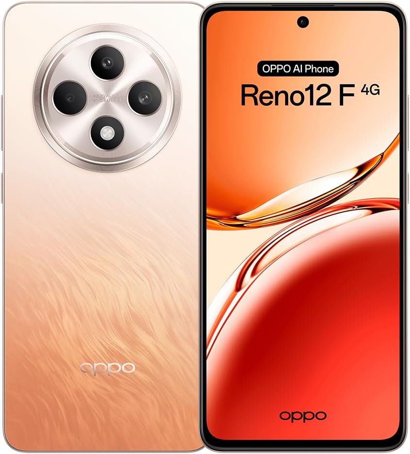 OPPO Reno12F 4G - Smartphone Libre con IA, 16GB (8GB+8GB) 256GB, Pantalla 2.5D AMOLED 6.7", Cámara 50+8+32 MP, Android, IP64, Batería 5000mAh, Carga Rápida 45W - Amber Orange