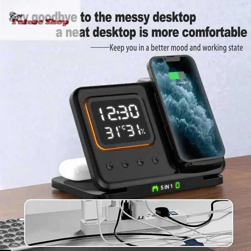 Phone Stand Tabletop 15w Fast Charging 5 in One Universal Wireless Charger Desk Charger for Iphone - Rios Future Shop
