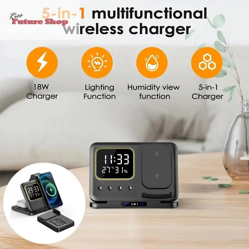 Phone Stand Tabletop 15w Fast Charging 5 in One Universal Wireless Charger Desk Charger for Iphone - Rios Future Shop