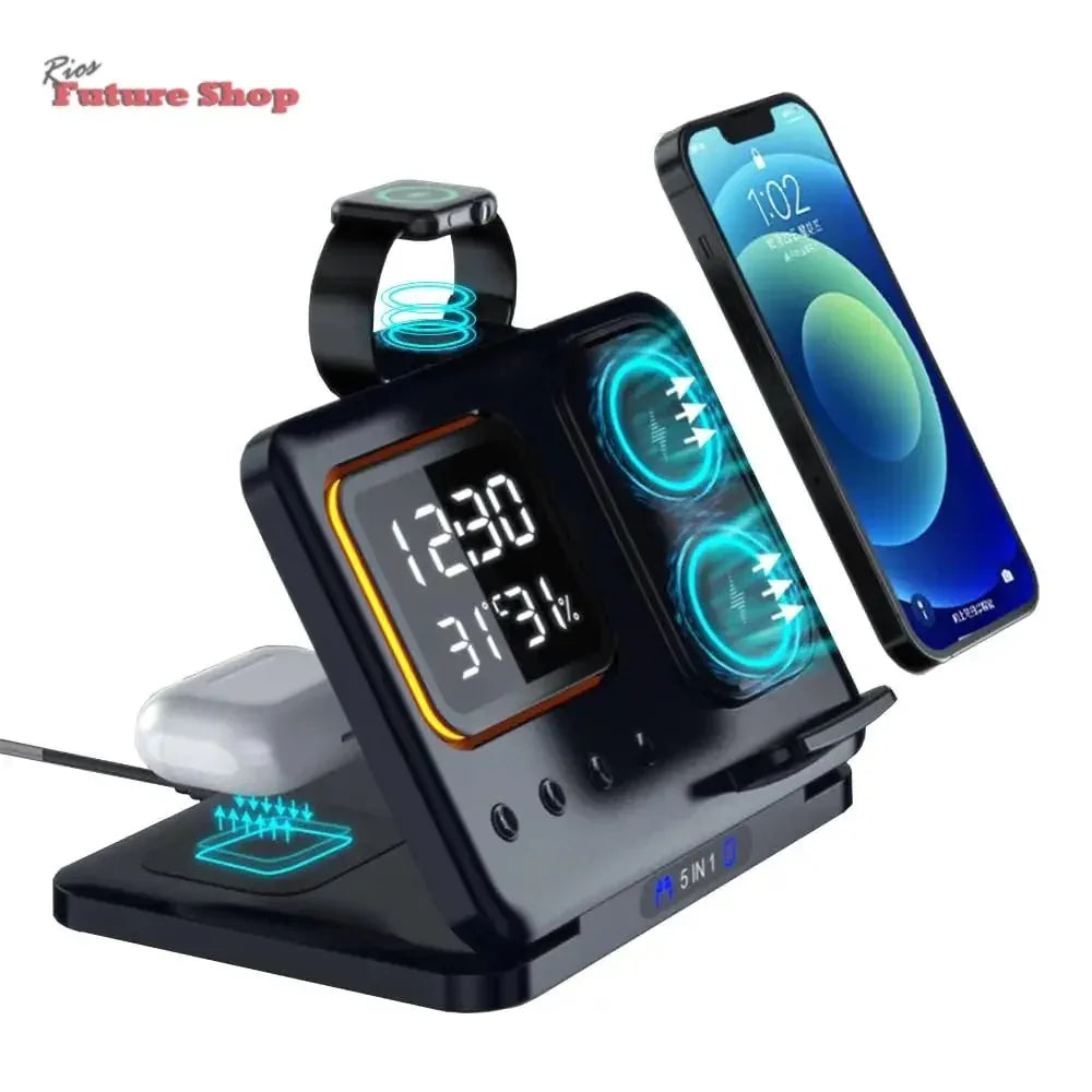 Phone Stand Tabletop 15w Fast Charging 5 in One Universal Wireless Charger Desk Charger for Iphone - Rios Future Shop