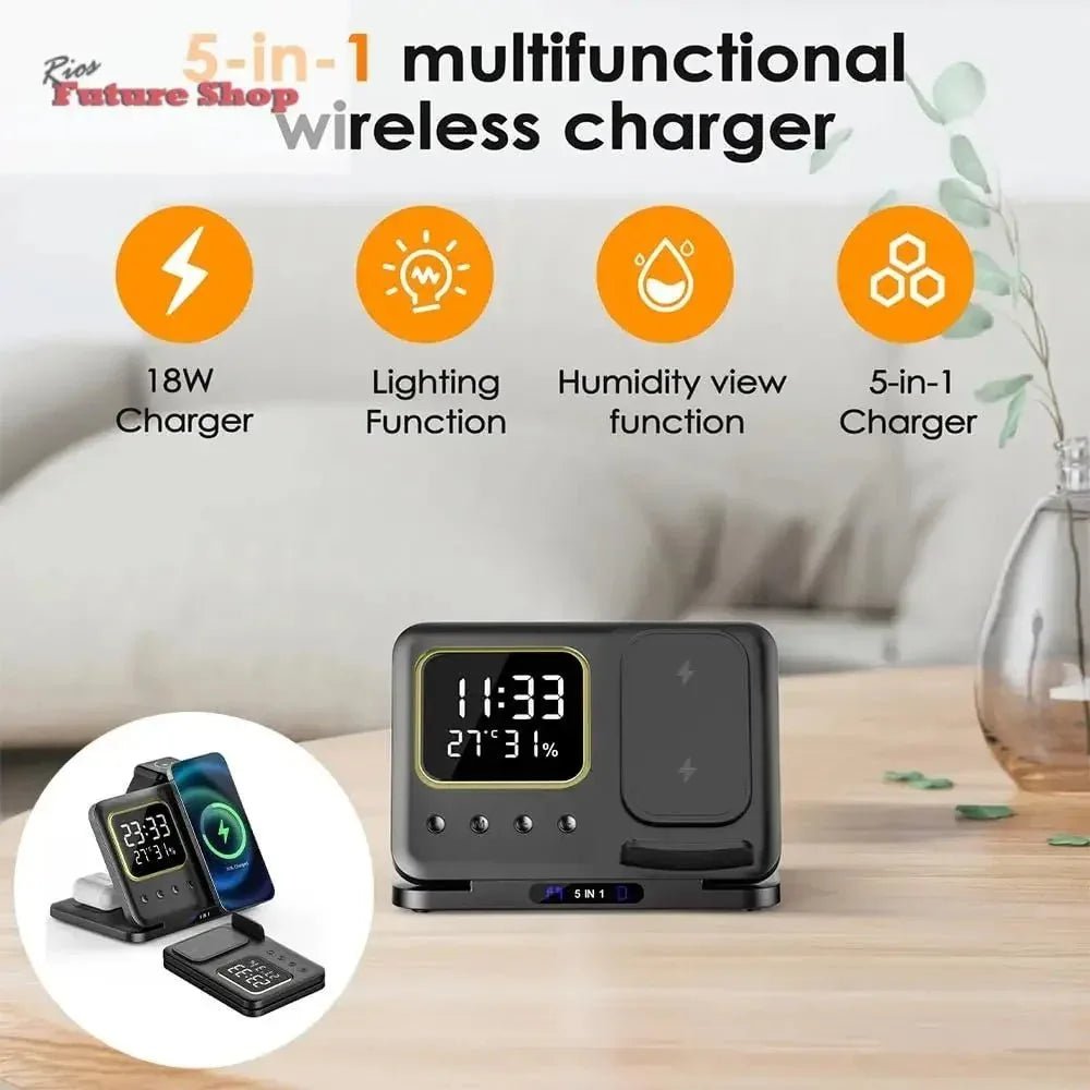 Phone Stand Tabletop 15w Fast Charging 5 in One Universal Wireless Charger Desk Charger for Iphone - Rios Future Shop