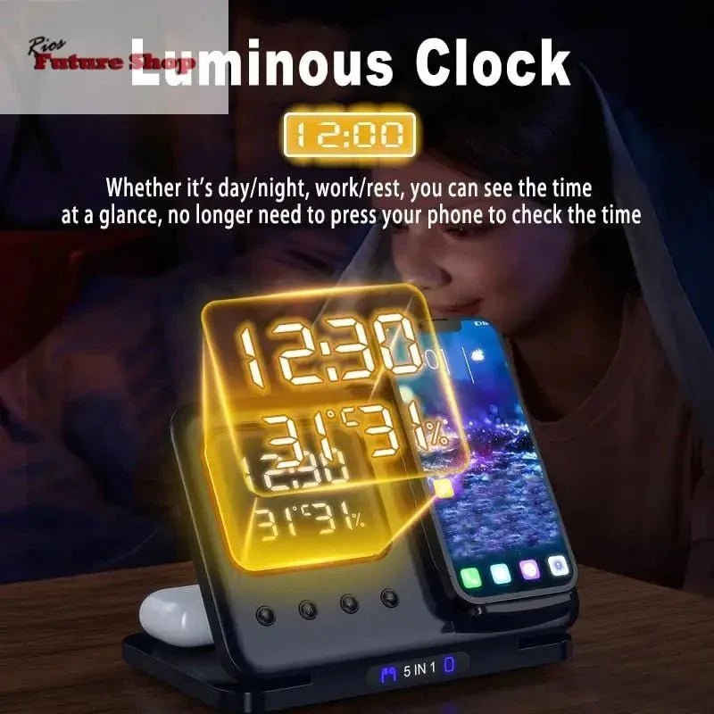 Phone Stand Tabletop 15w Fast Charging 5 in One Universal Wireless Charger Desk Charger for Iphone - Rios Future Shop