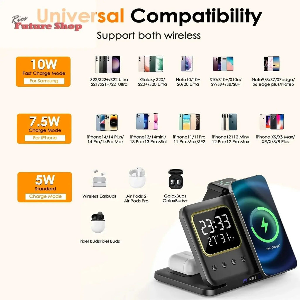 Phone Stand Tabletop 15w Fast Charging 5 in One Universal Wireless Charger Desk Charger for Iphone - Rios Future Shop