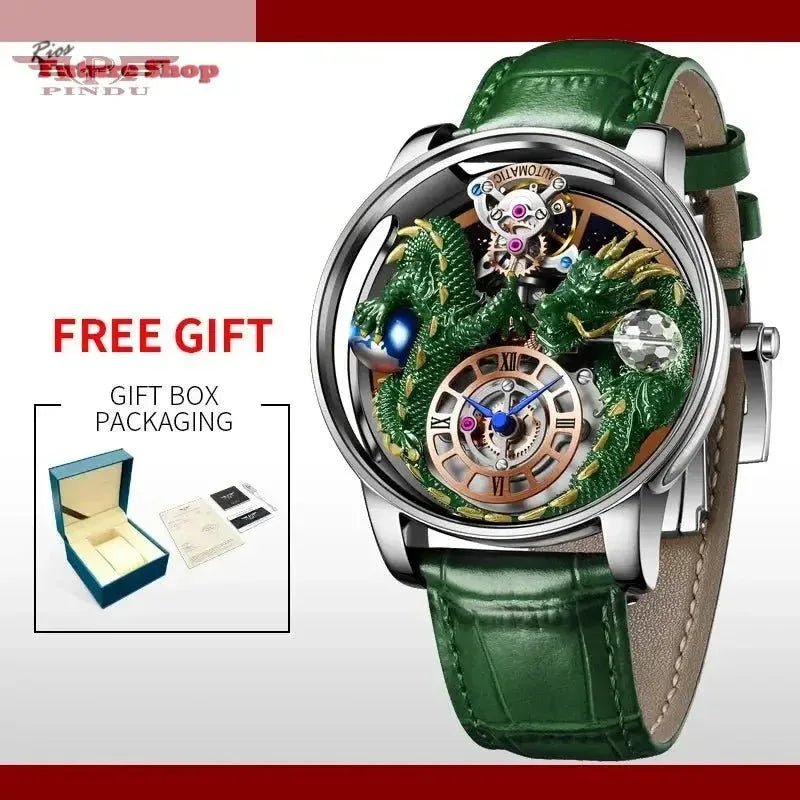 PINDU New Watchmakings House of Dragons Astronomia Art 3D Gold Dragon Astronomia Quartz Watch Men Astronomia Solar Montre Homme - Rios Future Shop