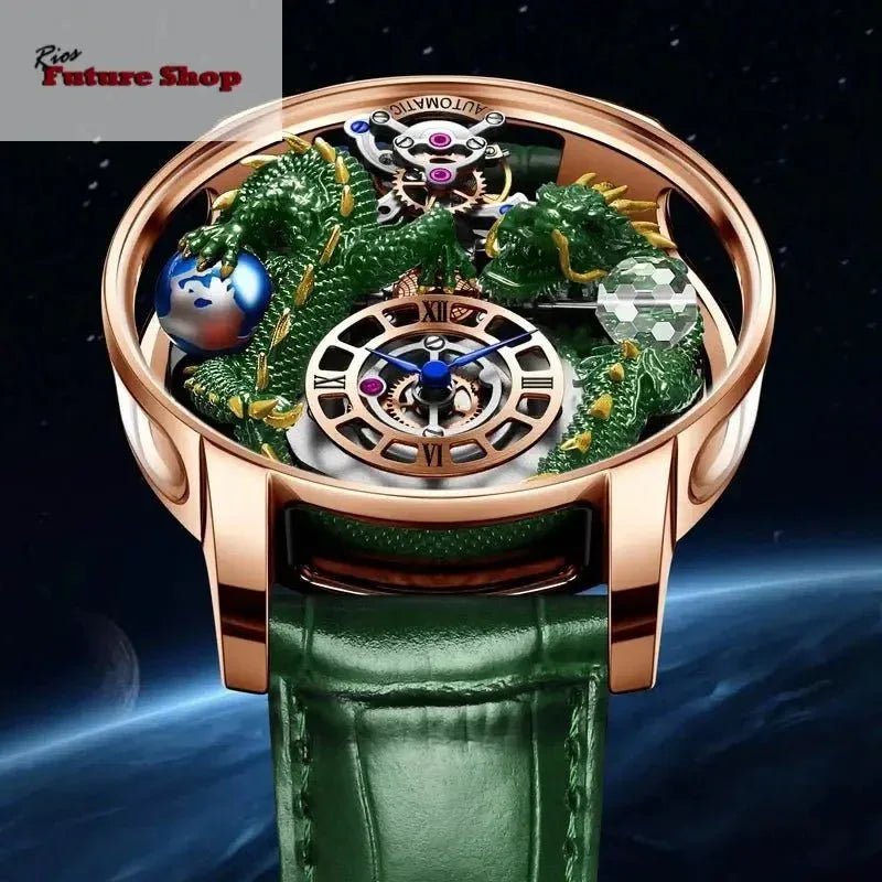 PINDU New Watchmakings House of Dragons Astronomia Art 3D Gold Dragon Astronomia Quartz Watch Men Astronomia Solar Montre Homme - Rios Future Shop