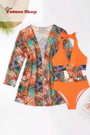 Printed Halter Neck Three-Piece Swim Set - Rios Future Shop