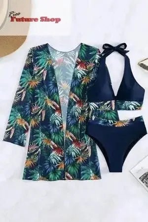 Printed Halter Neck Three-Piece Swim Set - Rios Future Shop