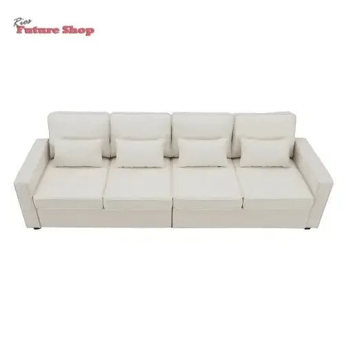 Seater Modern Linen Fabric Sofa With Armrest Pockets And 4 Pillows,Minimalist Style Couch For Living Room, Apartment, Office,3 Colors - Rios Future Shop