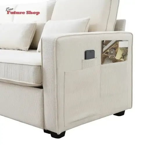 Seater Modern Linen Fabric Sofa With Armrest Pockets And 4 Pillows,Minimalist Style Couch For Living Room, Apartment, Office,3 Colors - Rios Future Shop