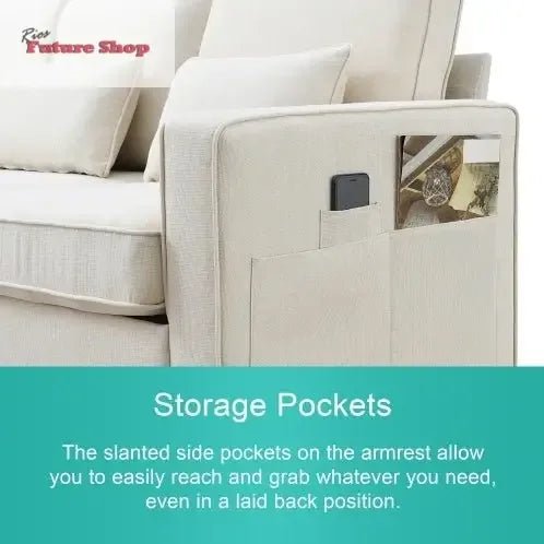 Seater Modern Linen Fabric Sofa With Armrest Pockets And 4 Pillows,Minimalist Style Couch For Living Room, Apartment, Office,3 Colors - Rios Future Shop