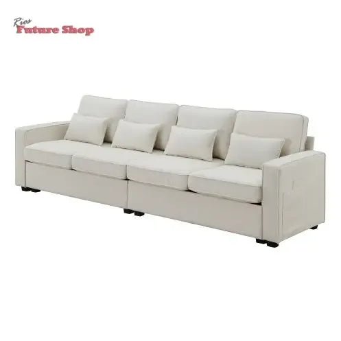 Seater Modern Linen Fabric Sofa With Armrest Pockets And 4 Pillows,Minimalist Style Couch For Living Room, Apartment, Office,3 Colors - Rios Future Shop