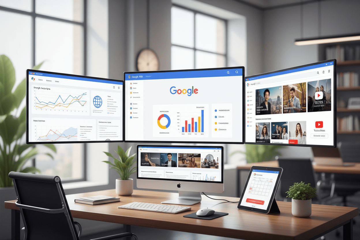 uma imagem relativa a criação de serviço de marketing -google ads,google analytics,Canal youtube e campanhas Online na google