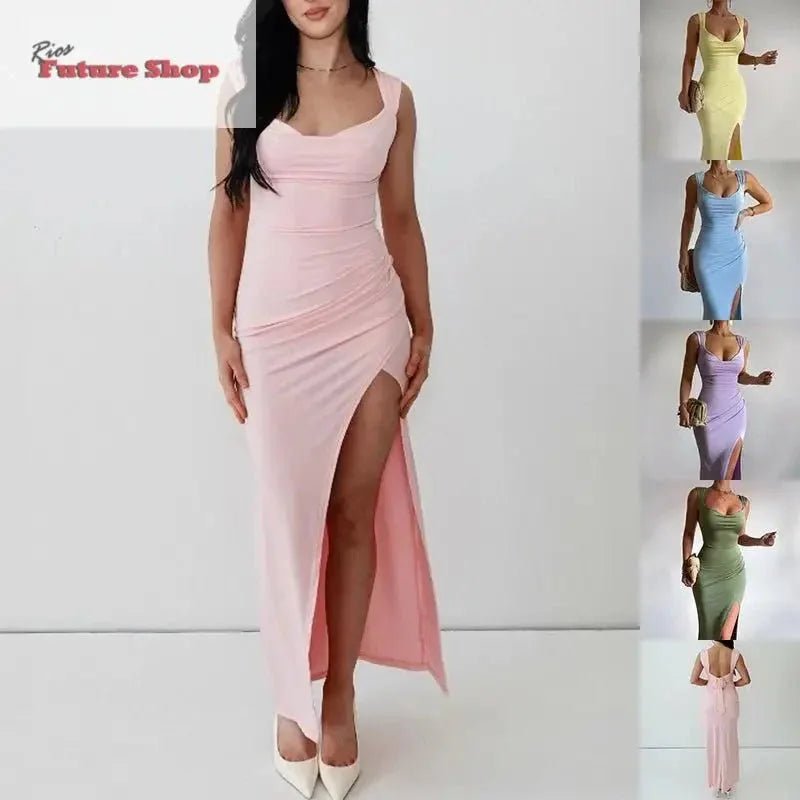 Sleeveless Slim Dress with Slit and Italian Design - Rios Future Shop