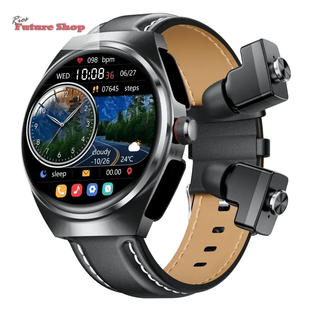 Smart Watch Leather Band with Earbuds 2 in 1 - Rios Future Shop