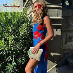 Split slimming long dress with European and American style sexy backless printed dress for women - Rios Future Shop
