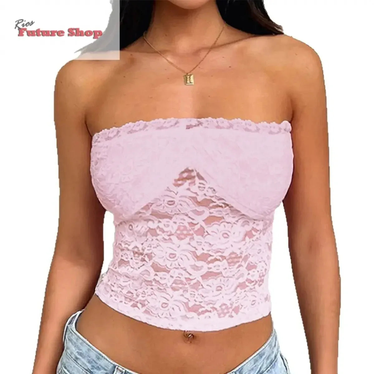 Strapless and navel exposed hollow solid color knitted top - Rios Future Shop