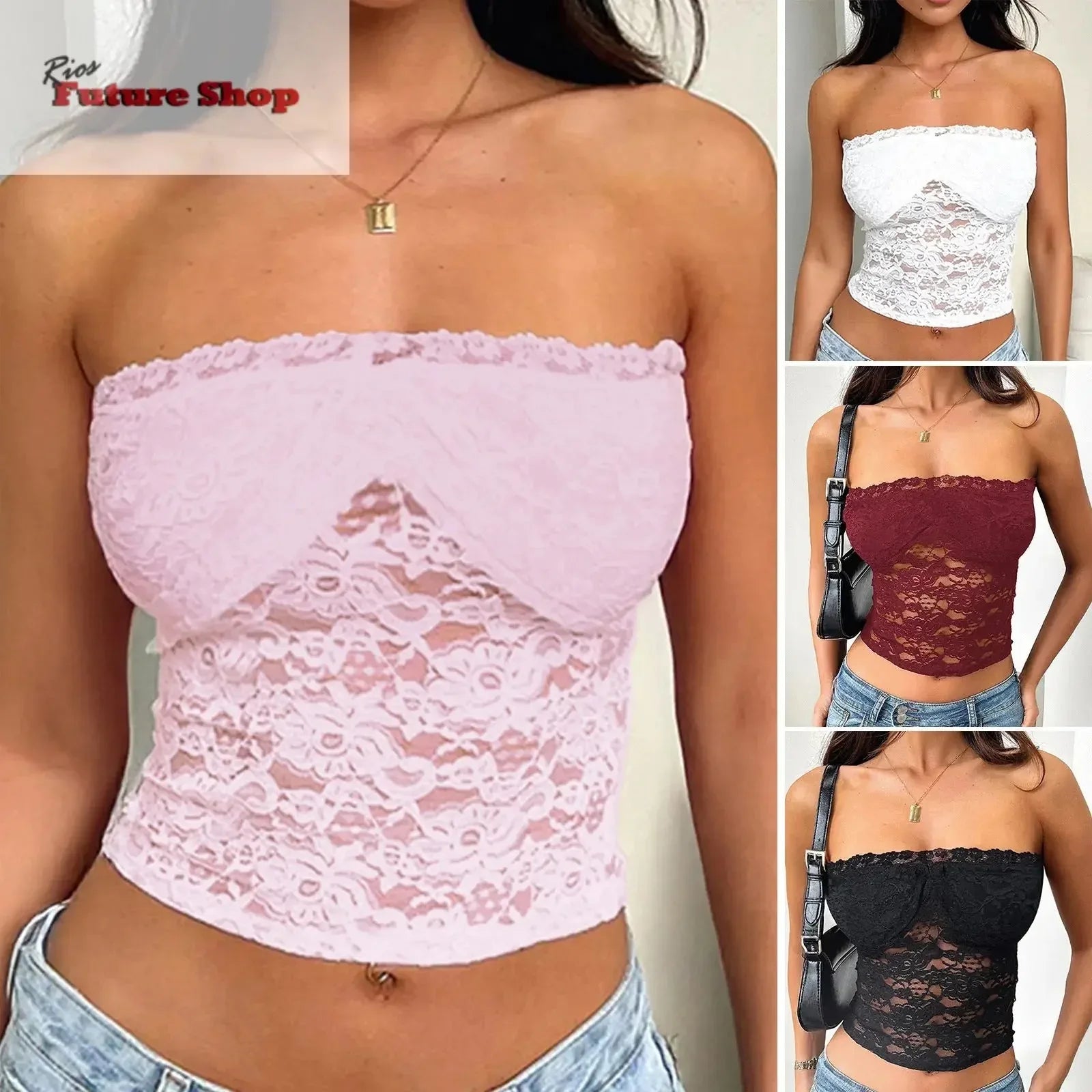 Strapless and navel exposed hollow solid color knitted top - Rios Future Shop