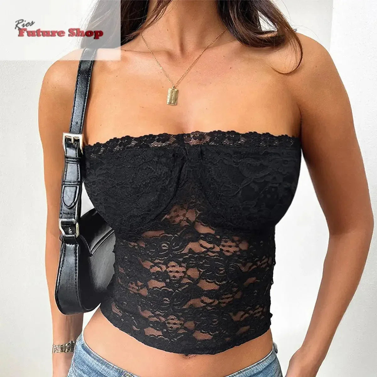 Strapless and navel exposed hollow solid color knitted top - Rios Future Shop