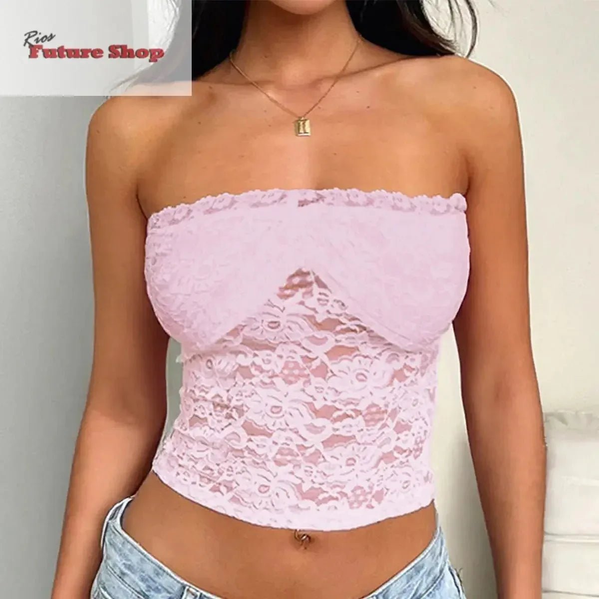 Strapless and navel exposed hollow solid color knitted top - Rios Future Shop