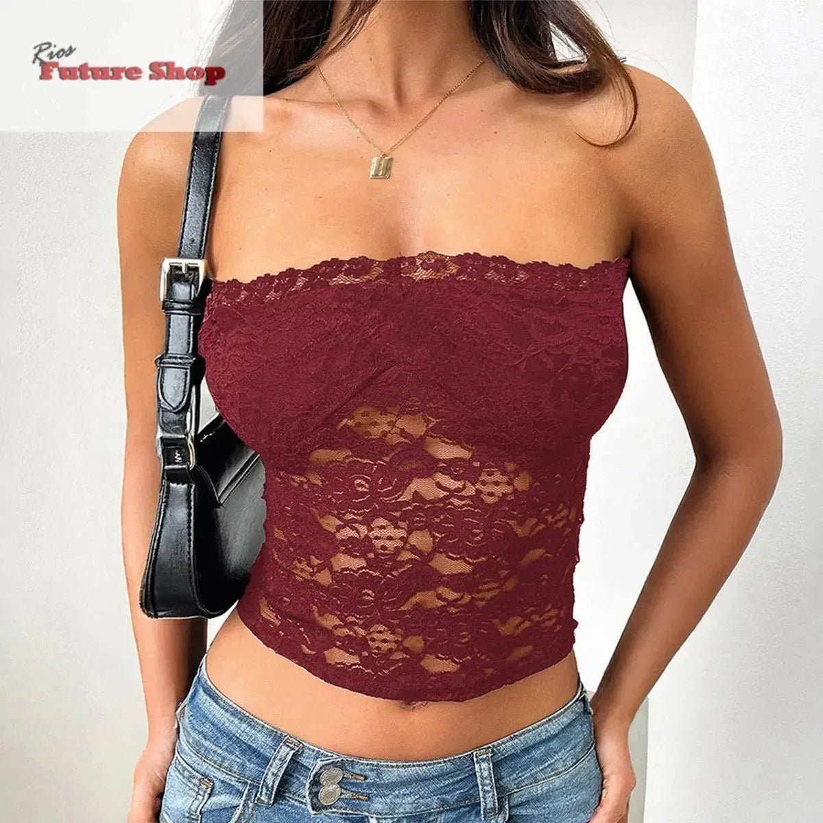 Strapless and navel exposed hollow solid color knitted top - Rios Future Shop