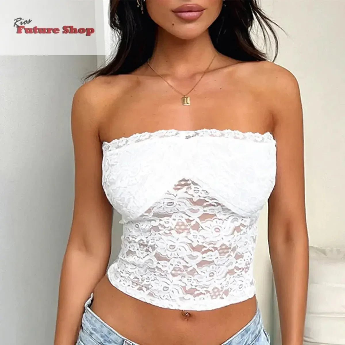 Strapless and navel exposed hollow solid color knitted top - Rios Future Shop