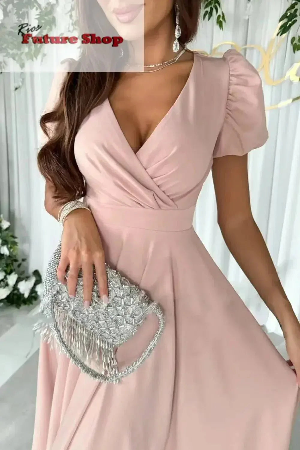 Surplice Puff Sleeve Midi Dress - Rios Future Shop