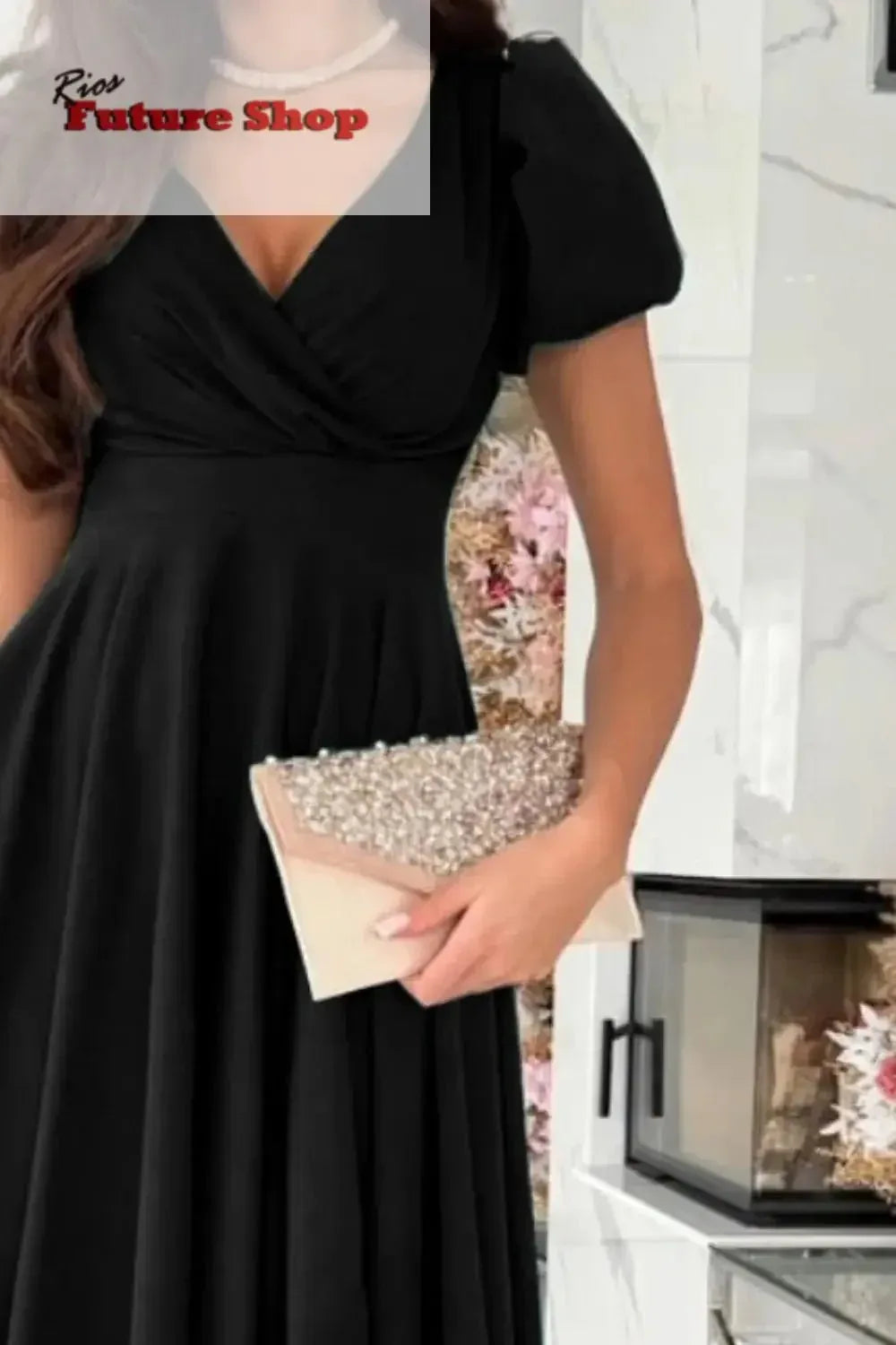 Surplice Puff Sleeve Midi Dress - Rios Future Shop