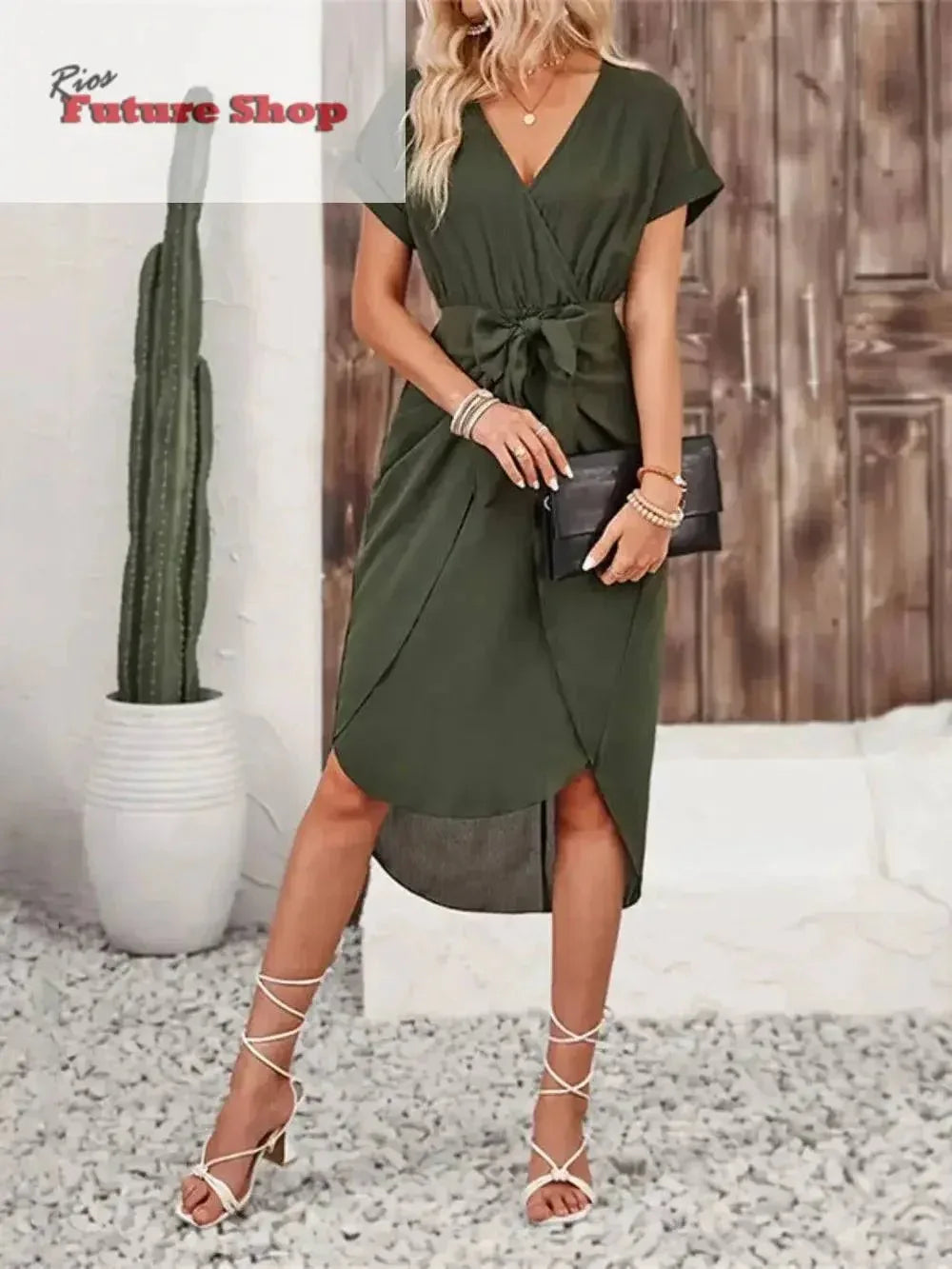 Tied Surplice Short Sleeve Dress - Rios Future Shop