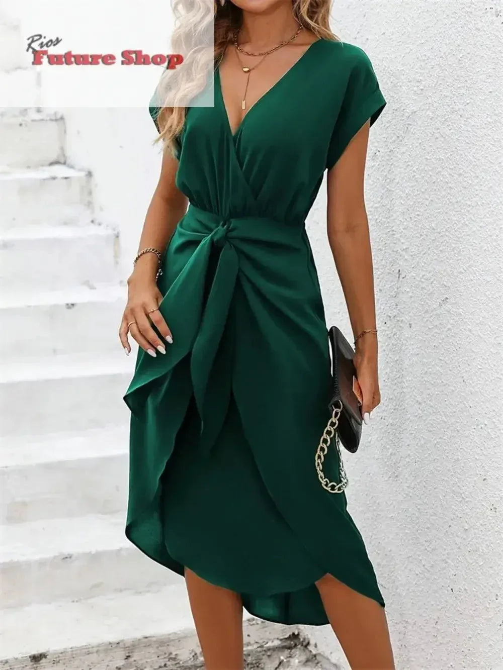 Tied Surplice Short Sleeve Dress - Rios Future Shop