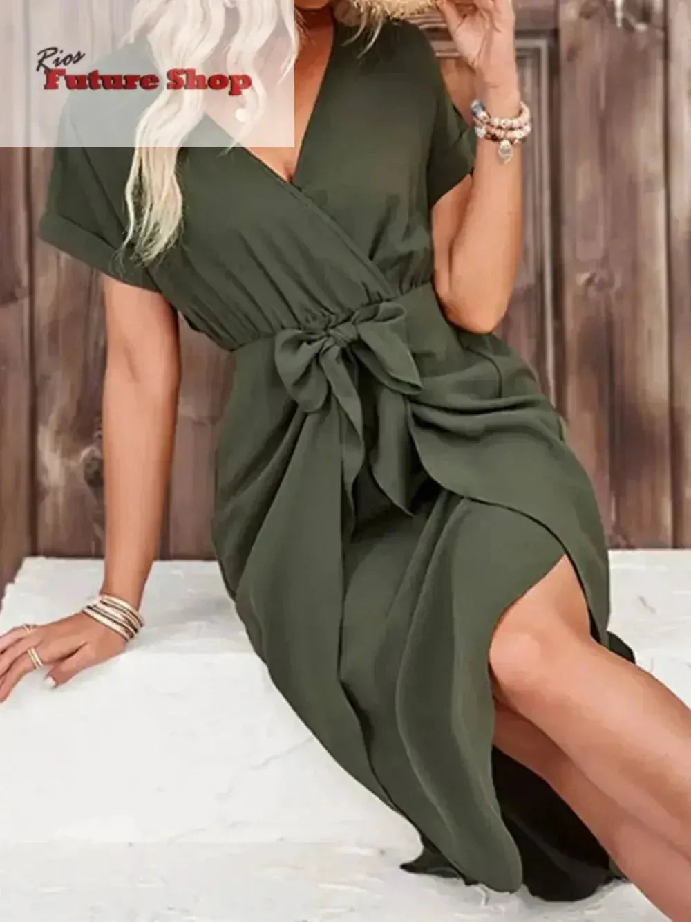 Tied Surplice Short Sleeve Dress - Rios Future Shop