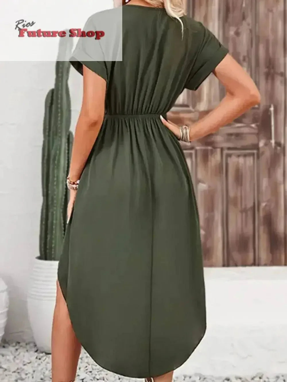 Tied Surplice Short Sleeve Dress - Rios Future Shop