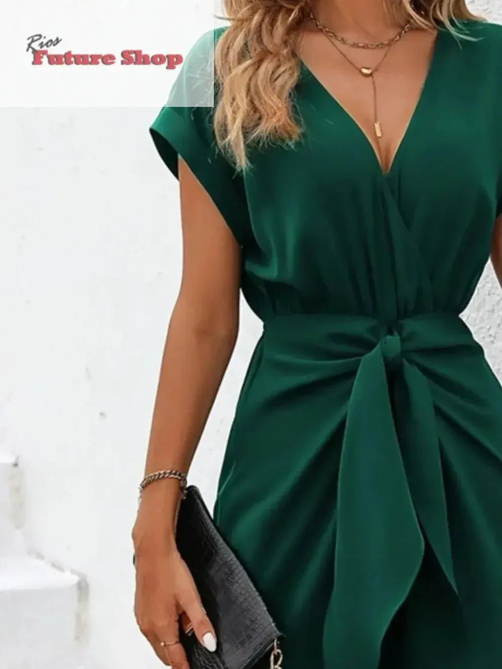 Tied Surplice Short Sleeve Dress - Rios Future Shop