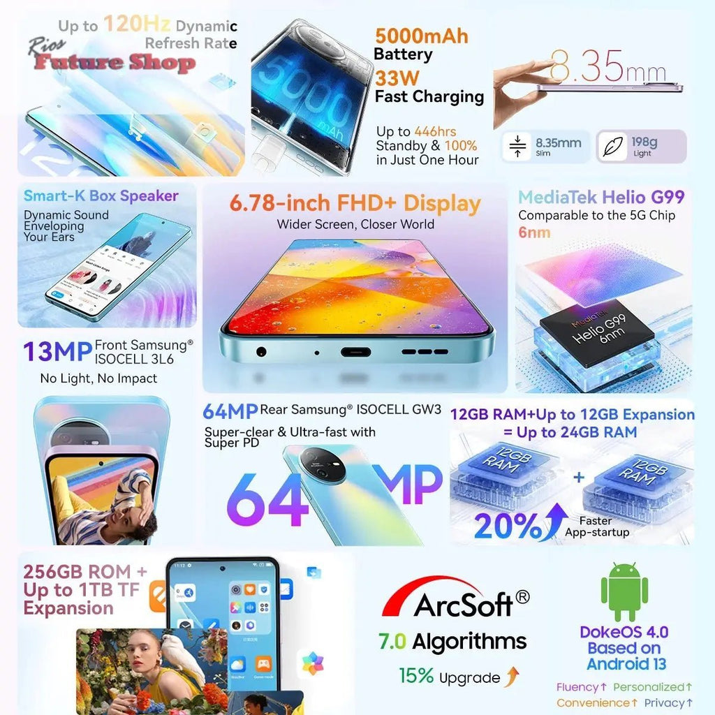 TIGER 12 Smartphone 5000mAh Battery 8GB/12GB,128GB/256GB 6.78'' DSersUSA