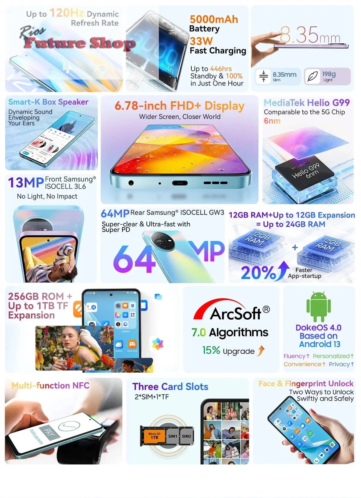 TIGER 12 Smartphone 5000mAh Battery 8GB/12GB,128GB/256GB 6.78'' DSersUSA