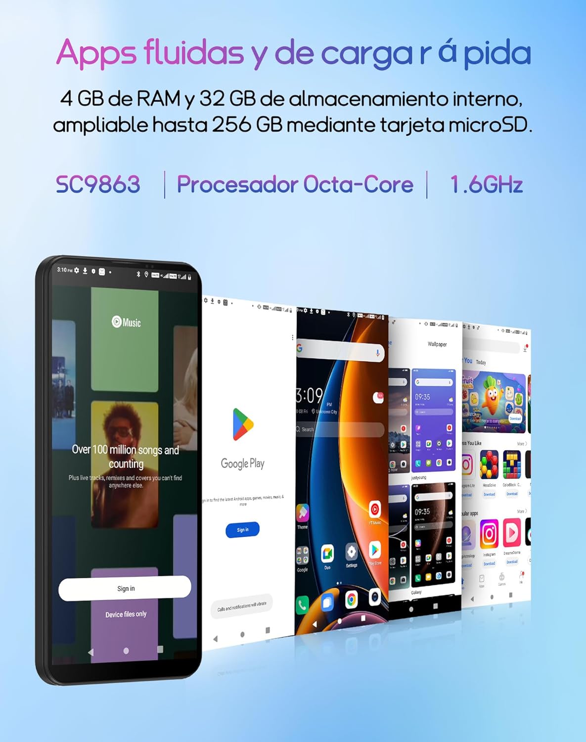 invens Note TK01 Mobile Phone, Android 12 Octa-Core Smartphone with 5.5'' Screen, Free Mobile Phones Battery 4250mAh, 8(4+4) GB+32GB 128GB Expandable, 4G Dual SIM/GPS/OTG, Blue